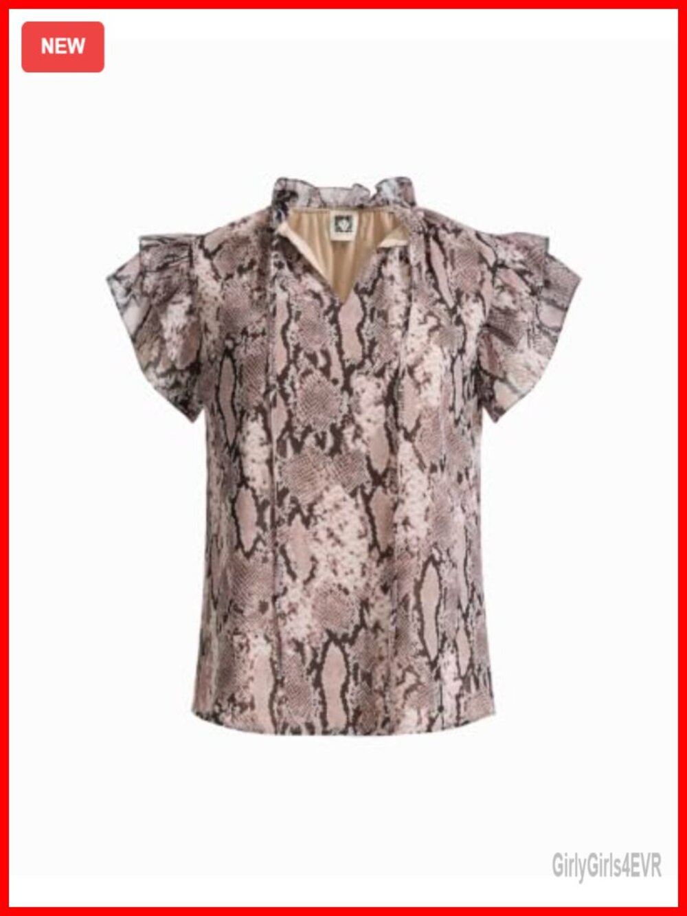 Anne Klein Ruffle Sleeve Tie Neck Printed Chiffon Blouse